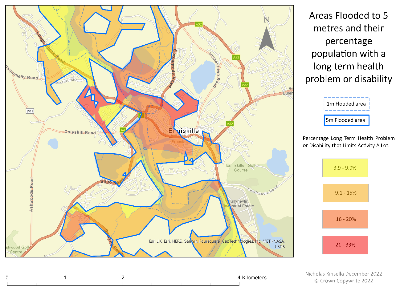 Enniskillen 5m flood extent with vulnerable population overlay