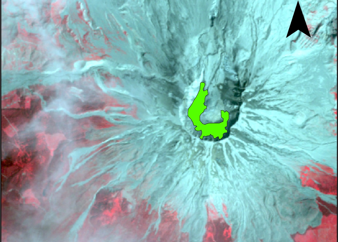 Mount St. Helens Sentinel-2 NDSI snow and ice classification with monitoring sites